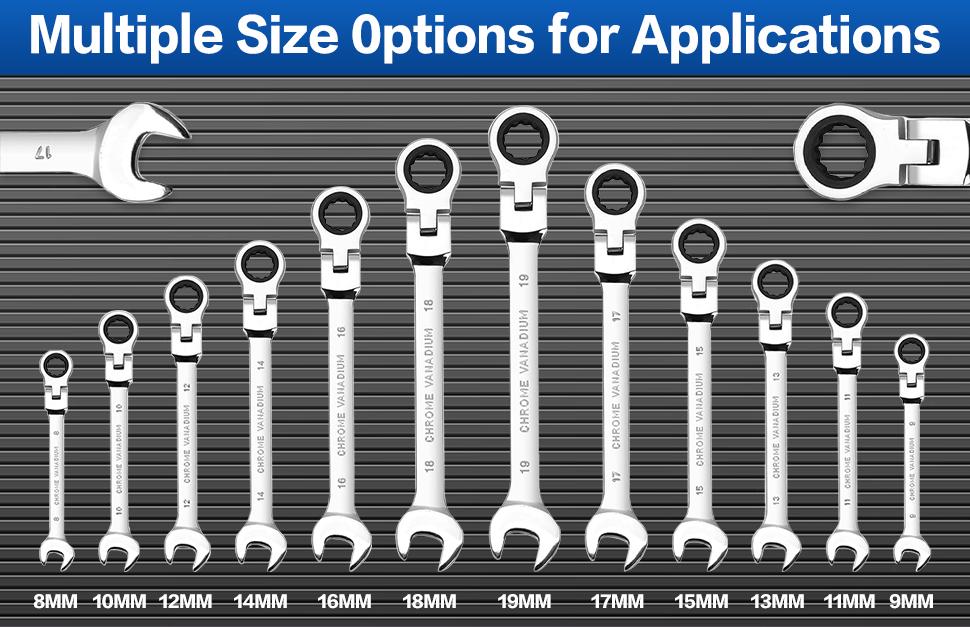Ratcheting Wrench Set Flex Head, 12 Piece Metric Combination Ratchet Wrench kit, 8mm - 19mm Chrome Vanadium Steel Wrenches,Gift Ratcheting Wrench Set Flex Head, 12 Piece Metric Combination Ratchet Wrench kit, 8mm - 19mm Chrome Vanadium Steel Wrenches,Gift