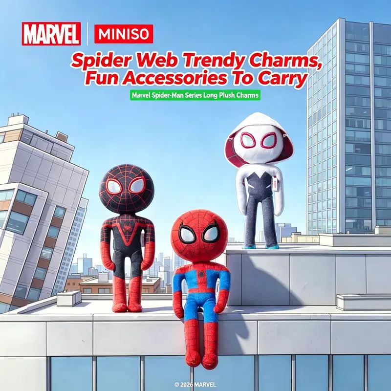 MINISO Marvel Spider-Man Series Long Plush Doll Pendant. Slim Long-Shape Spider-Man Figurine, Soft Fluffy Plush Material, Mini Portable Size To Decorate Backpacks And Handbags, Classic Marvel Anime Merchandise,Back-to-School Gifts
