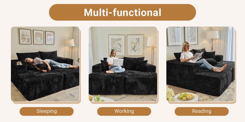 HOOOWOOO Modern 75" Oversized Double Chaise Lounge Upholstered Boneless Cloud Stupendous Chair Sofa Bed Deep Seat 【2 packages Delivery】Foam Couch for Living Room Bedroom No Assembly Required