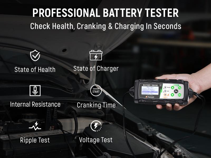 FOXWELL BC521 4-in-1 Car Battery Charger, 5A 12V Charging System Tester and Maintainer, 5A Smart Trickle Charger and Starter, Smart Eight-Stage Charging, Pulse Repair, LCD Display, Suitable for Unattended Operation in Cars/RVs/Motorhomes.