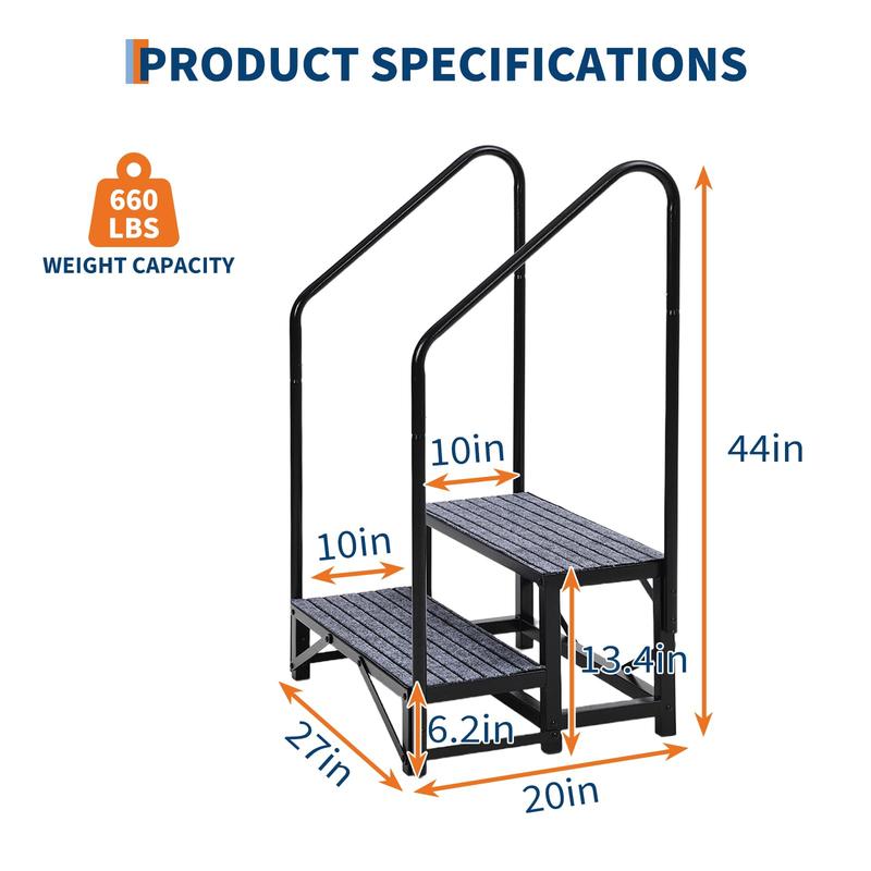 Caravan Stairs with Single Handrail Heavy Duty Motorhome Steps for Static Caravan Non-Slip Hot Tub Steps with Mats 300kg Capacity Portable Steps for Campervan Spa Outdoor Pool Pets
