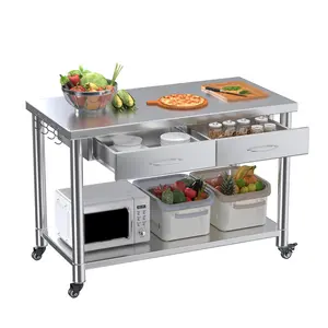 AECOJOY Stainless Steel Work Table with Drawers, 48"x24" Prep Table for Commercial Kitchen, Heavy-Duty Workbench Worktable Rolling Kictchen Island with Wheels for Home Kitchen and Restaurant