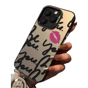 1pc Personalized Lip Print English Text Pattern Reflective Effect Lightweight Scratch-Resistant Phone Case Compatible With  11/13/15/15 Plus/15 Pro/15 Pro Max/11/12/13/14 Pro Max/XS/XR/11 Pro/11 Pro Max/12 Pro/12 Pro Max/13 Pro/13 Pro Max