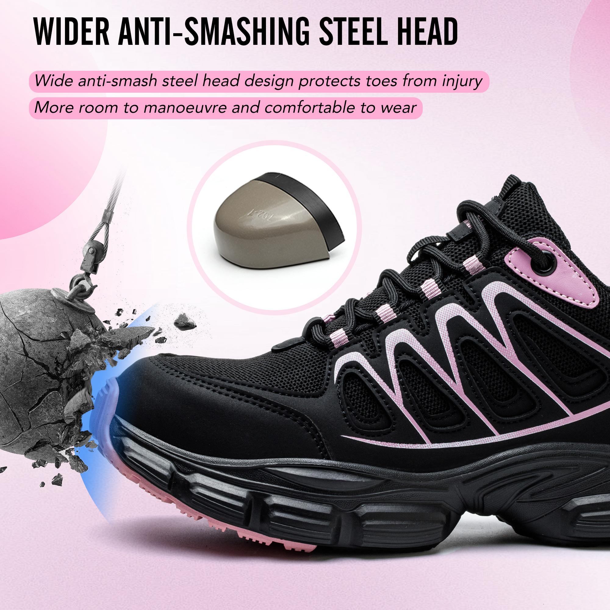 Women's Safety Shoes Anti-Smash Steel Toe Anti-Puncture Kevlar Lightweight Breathable Ladies Work Boots for Factory Workshop Outdoor Construction Non-Slip Black Closed Toe Footwear Worker Women's Safety Shoes Anti-Smash Steel Toe Anti-Puncture Kevlar Lightweight Breathable Ladies Work Boots for Factory Workshop Outdoor Construction Non-Slip Black Closed Toe Footwear Worker