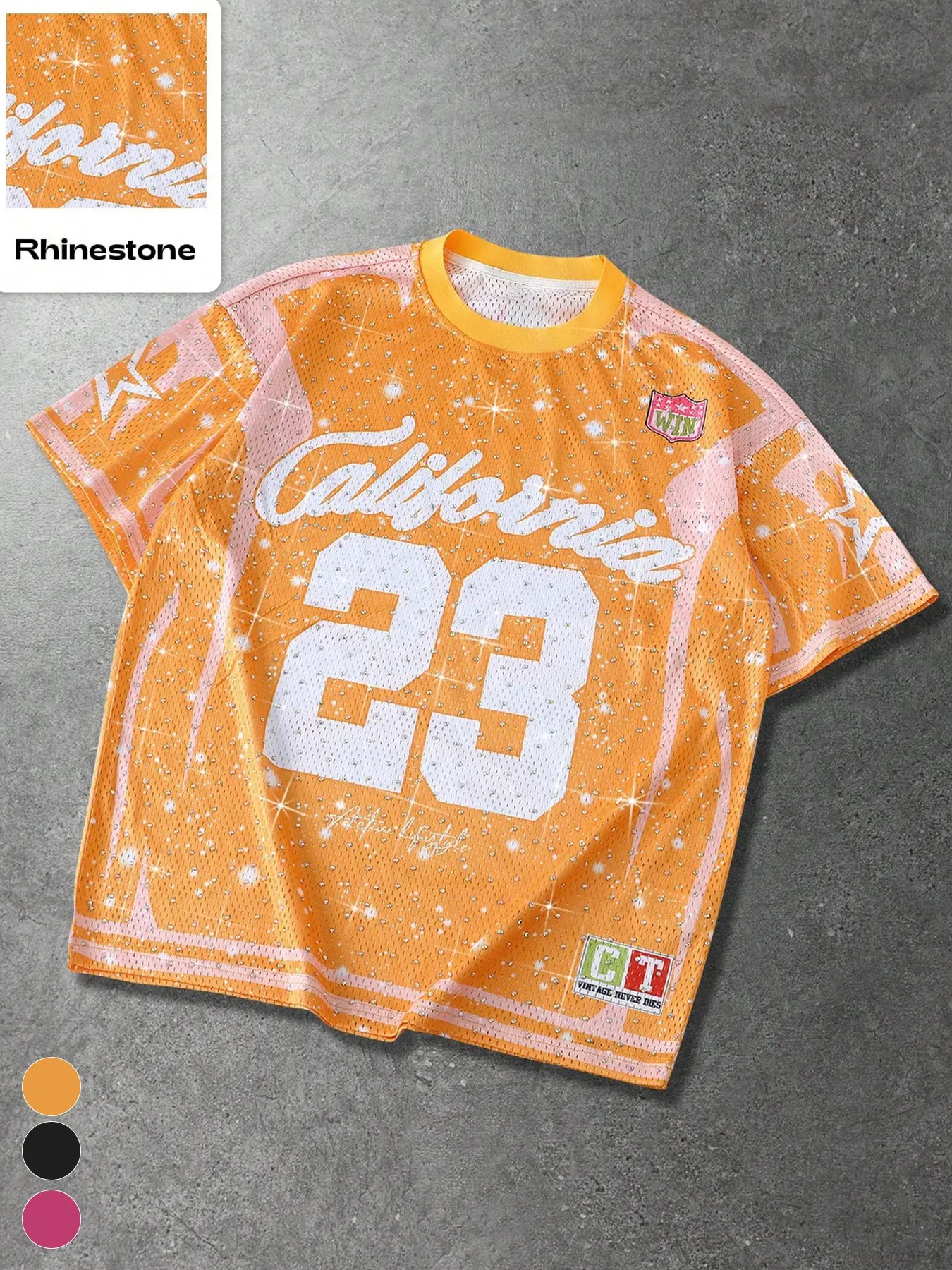 Men's Summer Y2K Street Style throwback jersey, Glitter Rhinestones, California 23 Print, Breathable Mesh, Casual Party Basketball Wear, Breathable Sports Top, Casual Sporty Top
