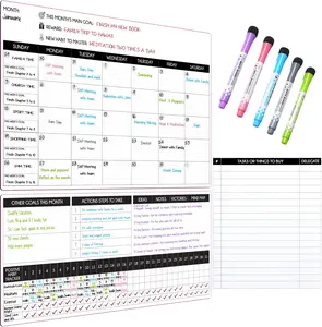 Law of Attraction Magnetic Dry Erase Goal Calendar for Refrigerator. Two Magnetic Dry Erase Boards (16.5"x10.5" and 16.5"x7") with Tasks or Grocery List 8"x10" and 5 Markers