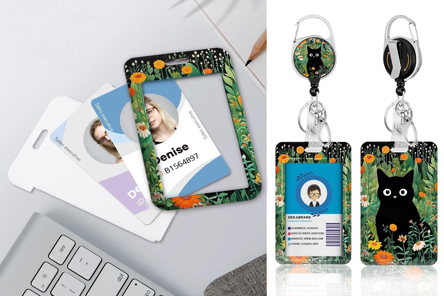 ID Name Tag Badge Holder with Retractable Reel, Heavy Duty Badge Clip with 360° Rotatable Carabiner, Retractable Keychain, Removable Cardholder for Daily Office, Work and Student Use