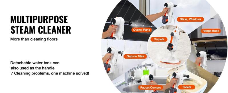 VEVOR Steam Mop Sweeper, 8-in-1 Hard Wood Floor Cleaner with 7 Replaceable Brush Heads, for Various Hard Floors, Like Ceramic, Granite, Marble, Linoleum, Natural Floor Mop with 2 pcs Machine