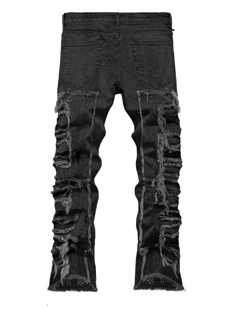 Men's micro-pull tassel patch Y2K style classic style jeans, 5 pocket design, cool men's pants, bootcut jeans men,fashionable casual wear Men's micro-pull tassel patch Y2K style classic style jeans, 5 pocket design, cool men's pants, bootcut jeans men,fashionable casual wear