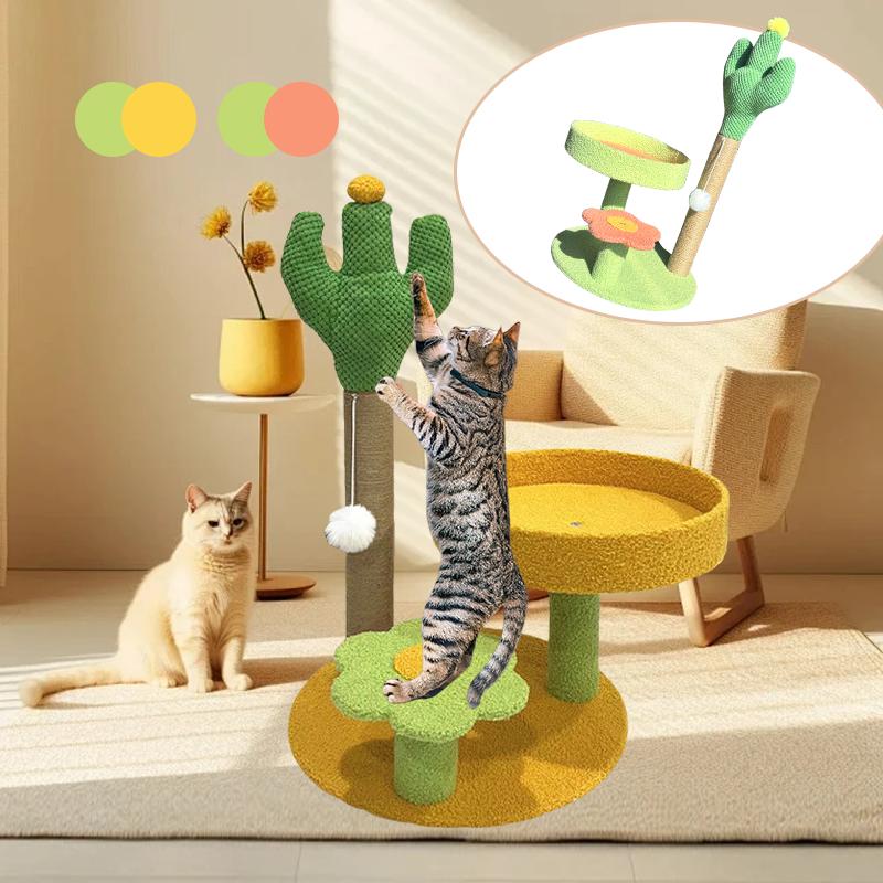 Yellow Cactus Cat Tree Sturdy Cat Scratching Post Climbing Frame for Kitten Adult Cat