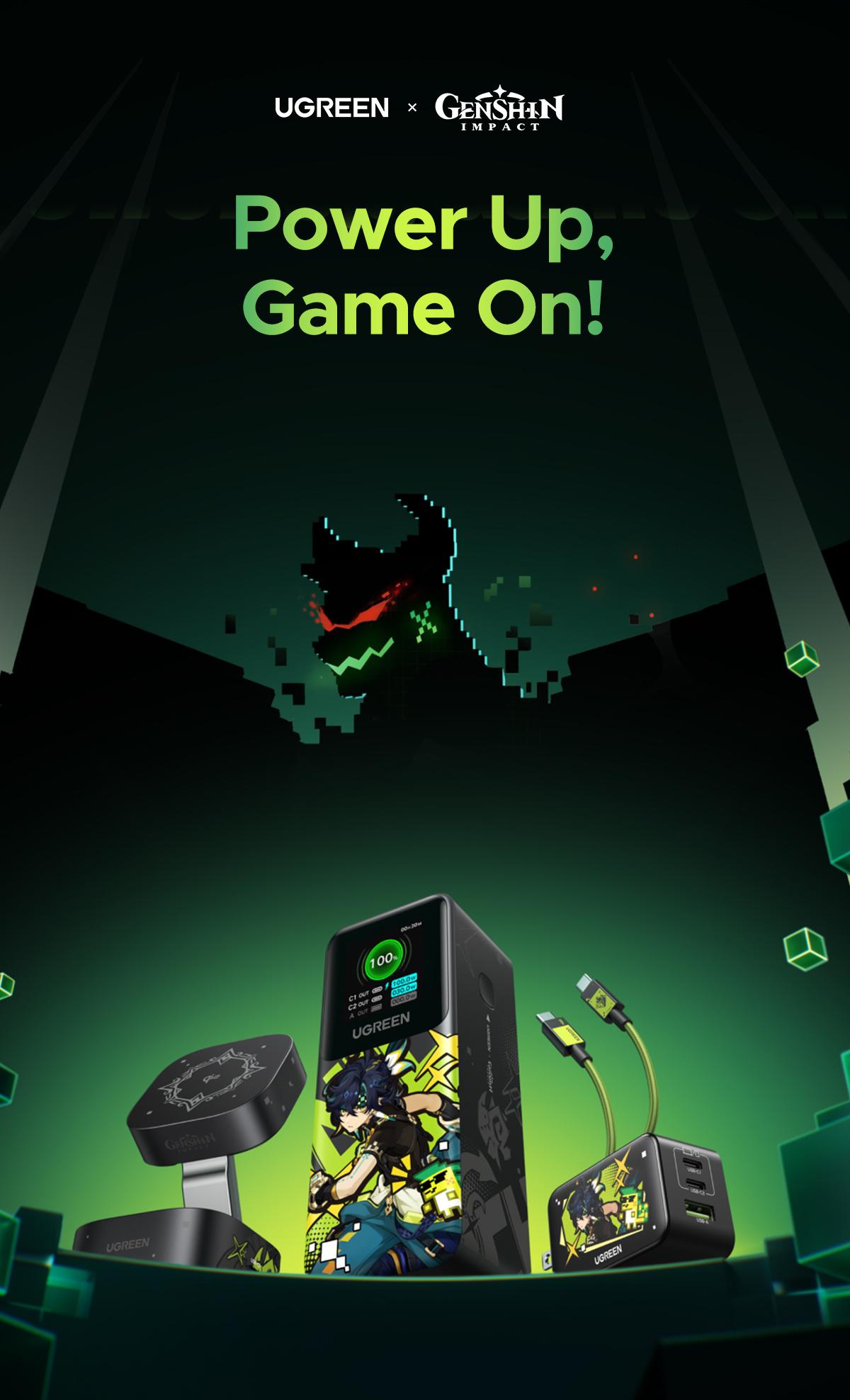 Genshin Impact X UGREEN Limited 4-Piece Genshin Impact Bundle with 20000mAh Power bank,65W 3-Ports Charger,PD100W Cable,2in1 MagFlow Wirless Charger, for iPhone 17 Series,September Restock，TikTokShopBlackFriday ,TikTokShopHolidayHaul