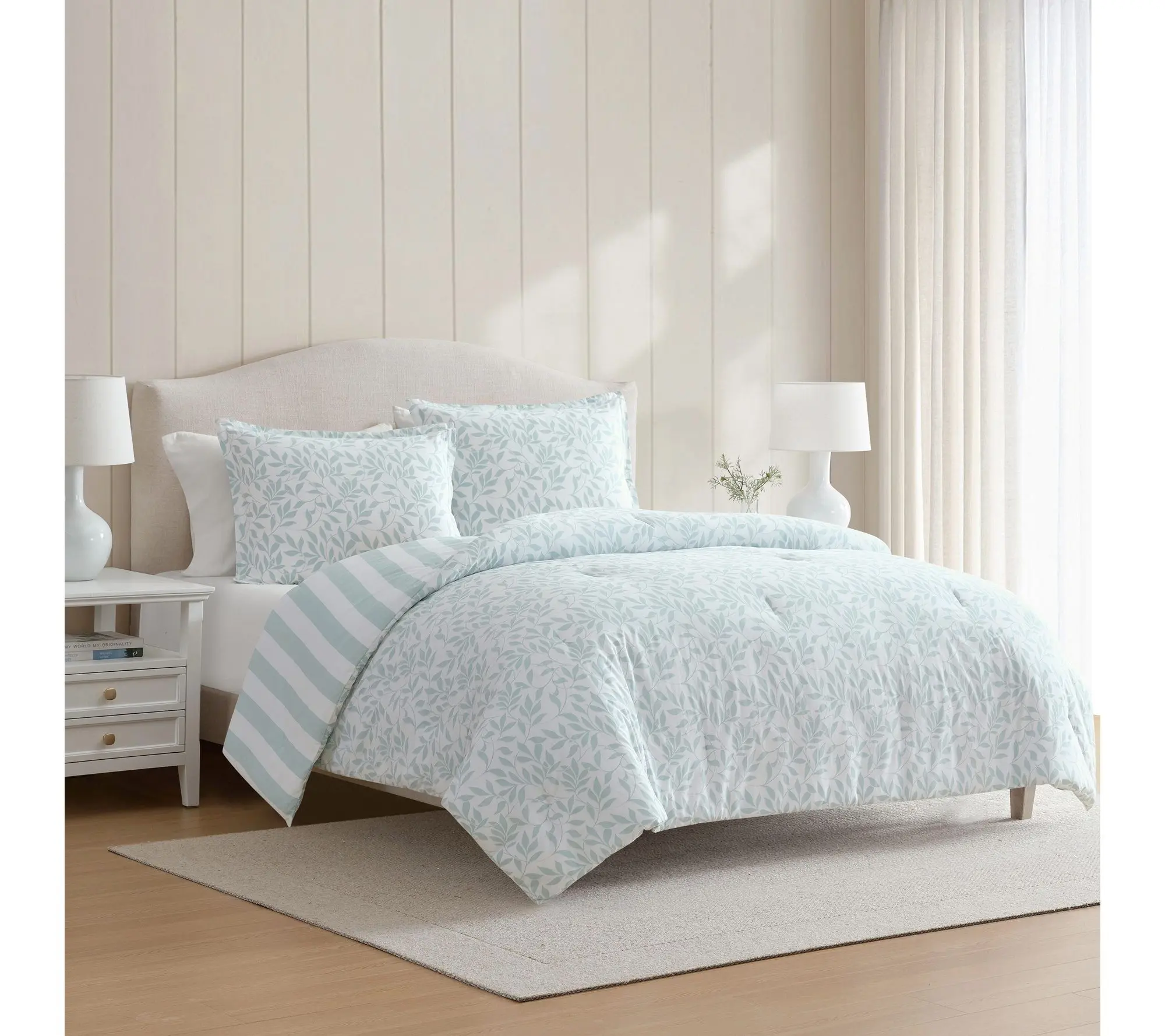 Martha Stewart Copper Vines White/Blue Cotton Twin Duvet Set