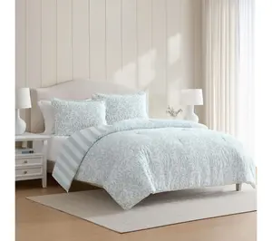 Martha Stewart Copper Vines White/Blue Cotton Twin Duvet Set