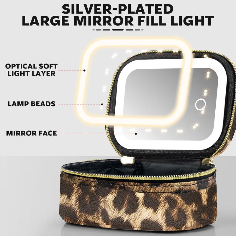 Portable Makeup Bag with LED Light & Mirror, Removable Travel Organizer, Battery-Powered Cosmetic Case, Makeup Tools for Women, Makeup Storage Bag, Makeup Pouch