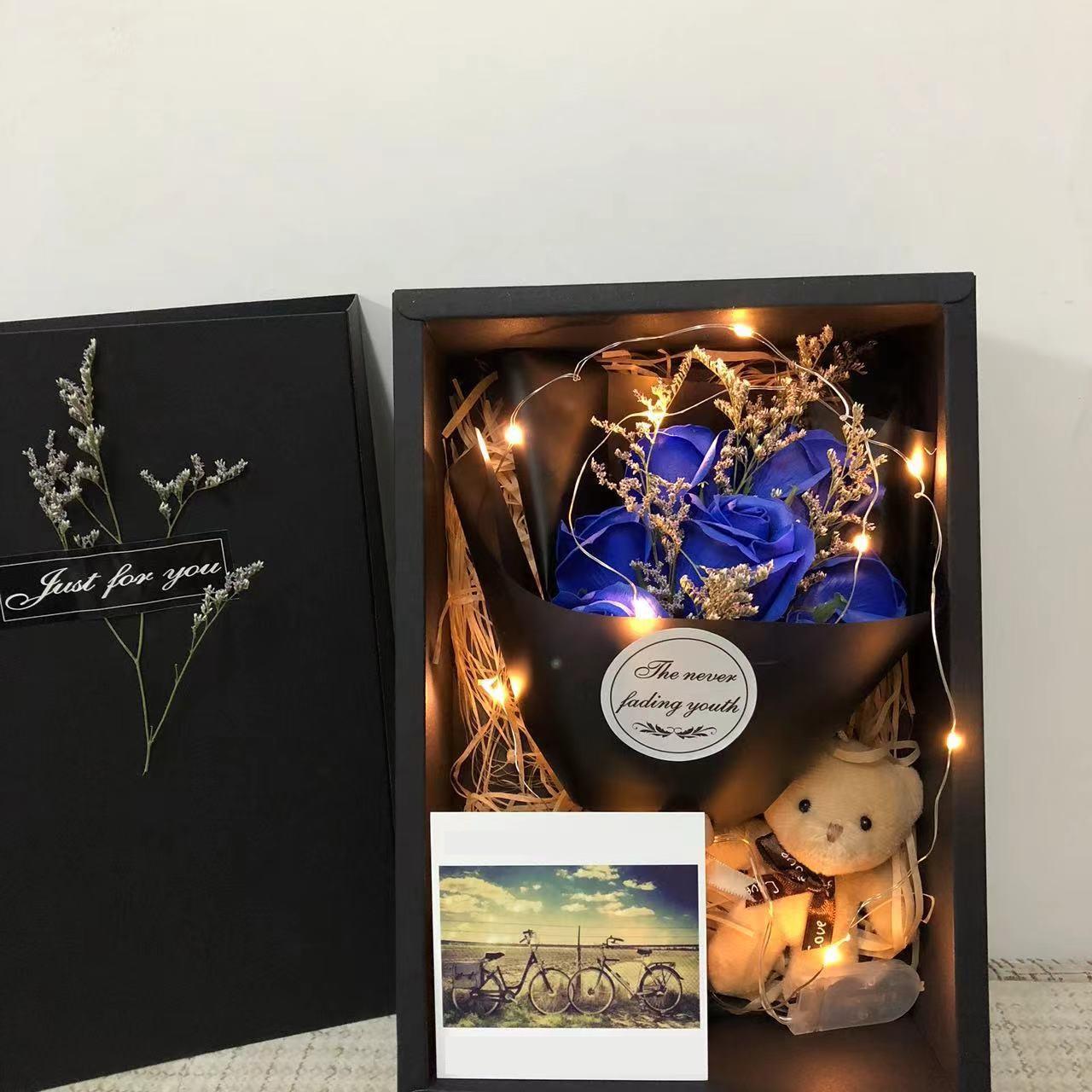 Elegant Rose Bouquet Set with 7 Glittering Roses Artificial Band & Adorable Bear Shiny Gift Box for Valentine's Day Anniversary Wedding Engagement Elegant Rose Bouquet Set with 7 Glittering Roses Artificial Band & Adorable Bear Shiny Gift Box for Valentine's Day Anniversary Wedding Engagement