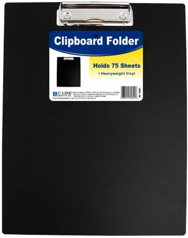 C-Line 30601 Vinyl Plastic Black Clipboard Folder (All Seasons Default) - 0.5 in Thickness, 12.75x9 in Size, Finger-Thumb Notch, Silver Spring-Loaded Clip, Holds 75 Sheets of Paper (Computers & Office Equipment, Office Stationery Supplies)