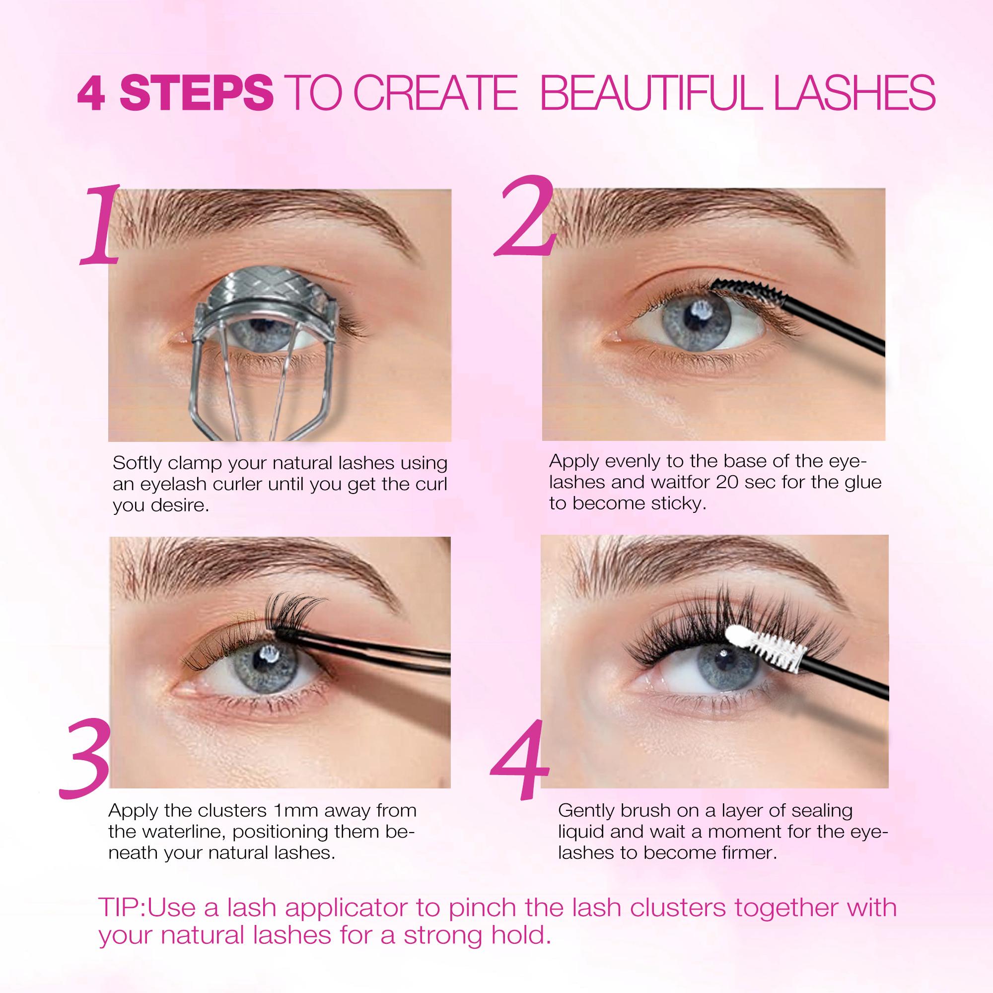 VEYESBEAUTY VB-Ribbon Cluster Lashes Individual Lash Extensions Layered Wispy Faux Mink Lash Newbie's Five-Second DIY Mixed Length for Self Application Makeup at Home Cosmetic Eyelashes Extensions