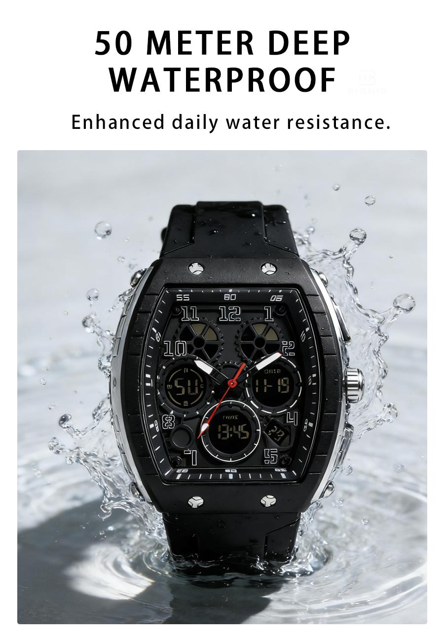 Men's Sporty Digital Analog Watch Water Resistant Dual Time Wristwatch With Luminous Display Alarm And Stopwatch Men's Sporty Digital Analog Watch Water Resistant Dual Time Wristwatch With Luminous Display Alarm And Stopwatch