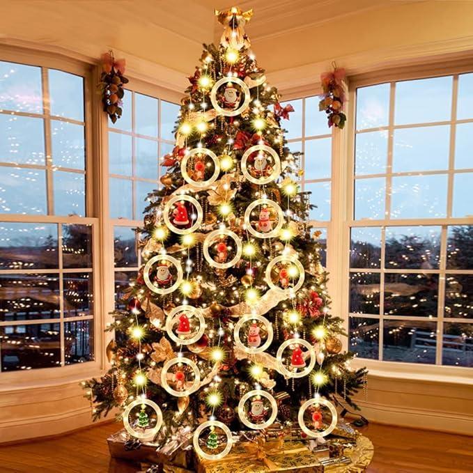 Christmas string lights available outdoors and indoors. LED string lights hanging, including , deer, etc., for holiday party decoration Ornaments