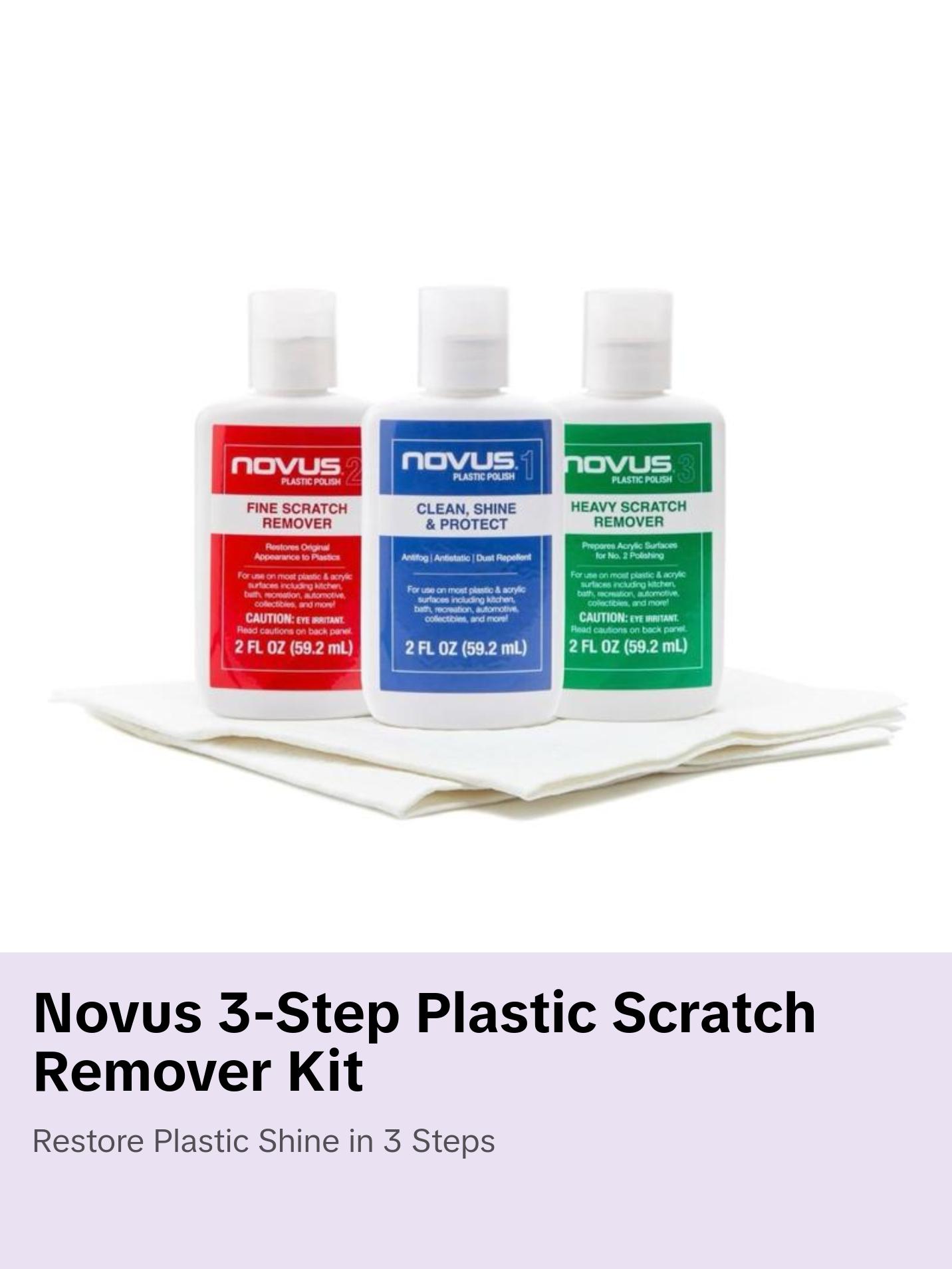 NOVUS Plastic Scratch Remover Kit – 3-Step Polish & Repair System for Acrylic, Plexiglass, & Plastic Surfaces – Fine & Heavy Scratch Remover – Shine & Restore – 2oz Bottles & Polish Mates NOVUS Plastic Scratch Remover Kit – 3-Step Polish & Repair System for Acrylic, Plexiglass, & Plastic Surfaces – Fine & Heavy Scratch Remover – Shine & Restore – 2oz Bottles & Polish Mates