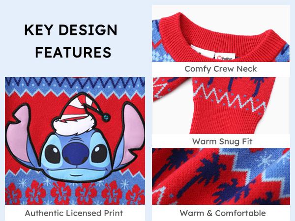 PatPat Disney Mickey & Stitch Family Matching  Hoodies Snow Pattern Long Sleeve Pullover Sweatshirts for Holiday Season Easter