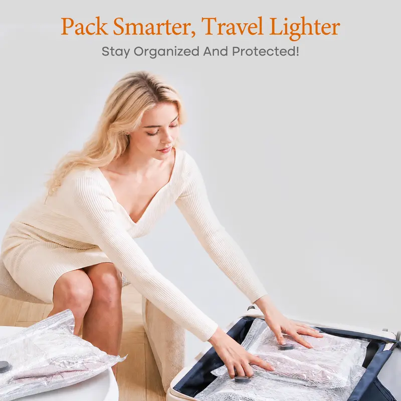 【BackToSchool】Vacease Cordless Travel Vacuum Bag Set with Rechargeable Fast-Compressing Air Pump, Multiple Sizes Durable Home Supplies, Airtight Resealable Organizers for Luggage, Sturdy Lightweight Space Saving Storage Organization Solution
