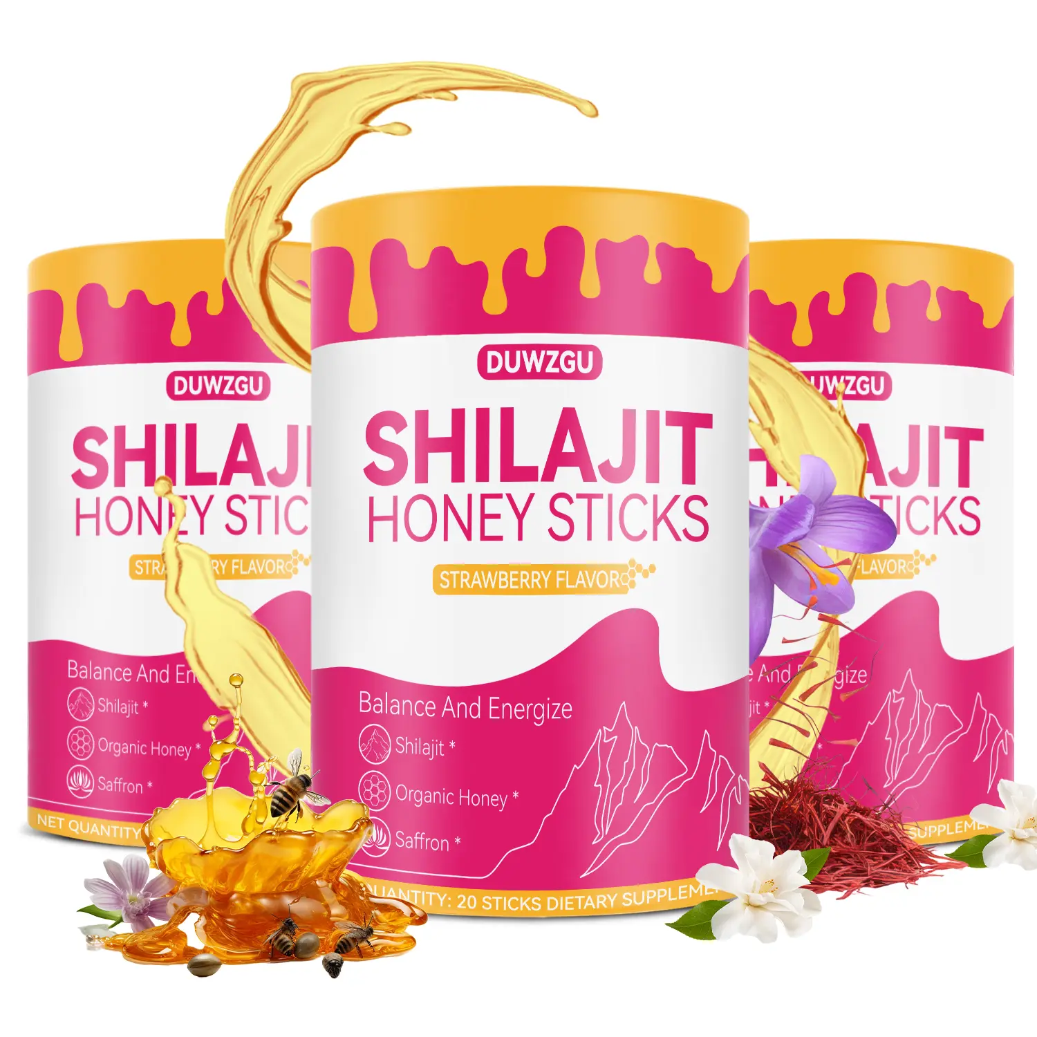 Women Multi-Mineral Honey Sticks | Strawberry Flavor | Shilajit, Shatavari & Saffron | Hormonal Balance & Energy