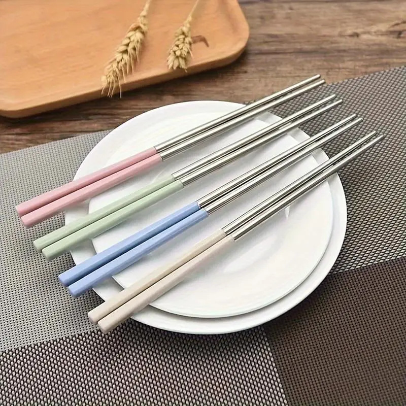 Stainless Steel Chopsticks, 4 Pairs Reusable Non-slip Chopsticks, Dishwasher Safe Chopsticks for Kitchen Home, Restaurant, Dinner Party, Cutlery, Tableware, Kitchenware
