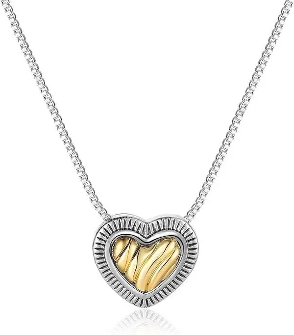 Aprilery Fashion Durable Heart Pendant Jewelry – Two-Tone Cable Wire Necklace Perfect Gift for Women tiktokshopbacktoschool
