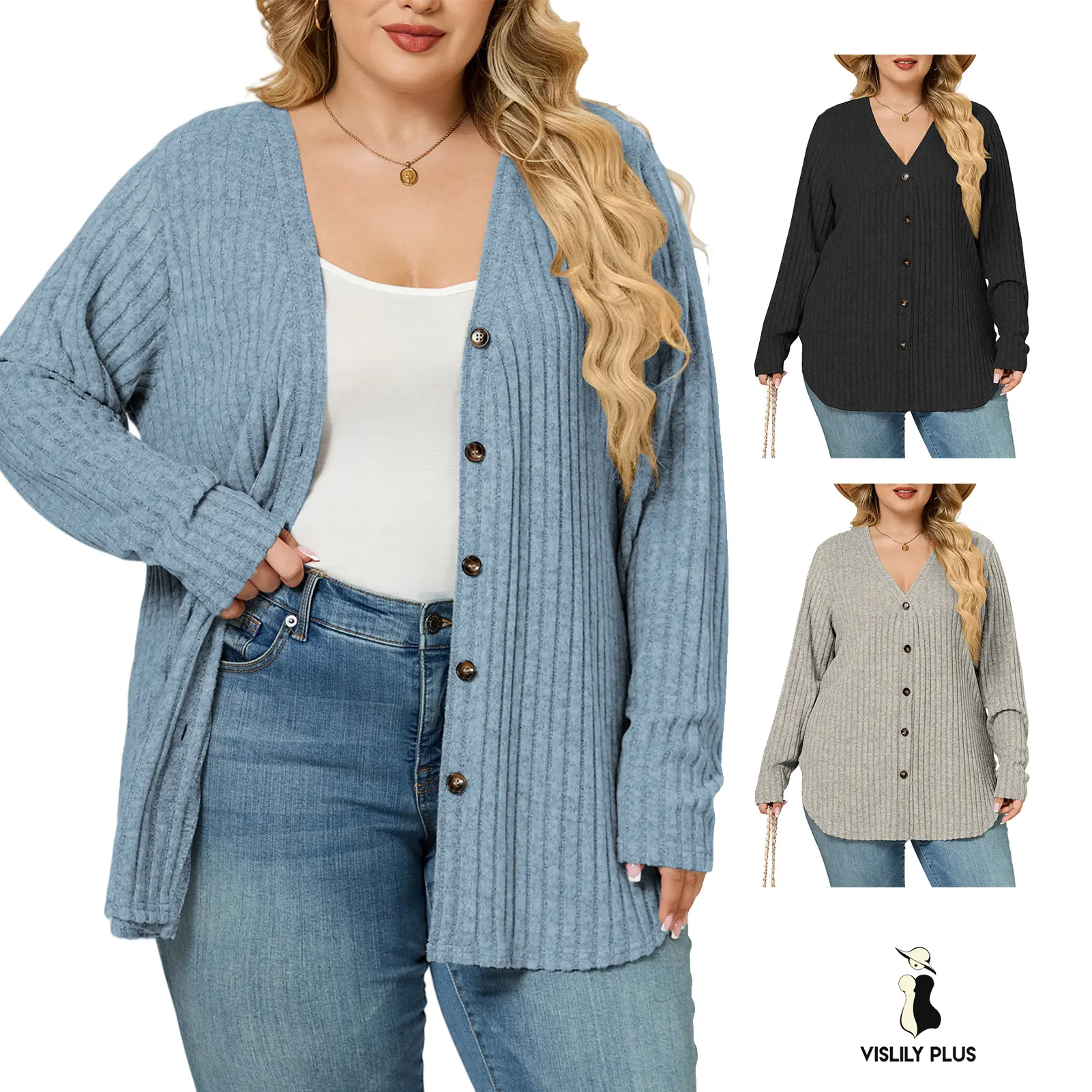 Women's Plus Size Lightweight Cardigan Sweaters Trendy Long Sleeve Open Front Button Tunic Soft Knitting oversized Outerwear Tops  women XL-5XL VPS0222