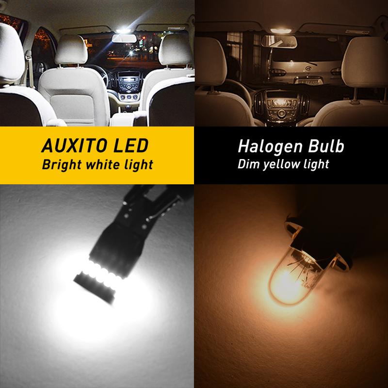 AUXITO 194 LED Light Bulb 6000K White 168 2825 W5W T10 Wedge 24-SMD 3014 Chipsets LED Replacement Light Kit Error Free for Car Interior Dome Map Door License Courtesy Dash Lights, Pack of 10