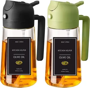 2Pack/16oz/470ml Newly Upgraded Glass Olive Oil Sprayer for Cooking with Stickers, 2 in 1 Oil Dispenser for Kitchen Gadgets, Food Grade Premium Spray Bottle with Portion Control for Salad, Frying, BBQ