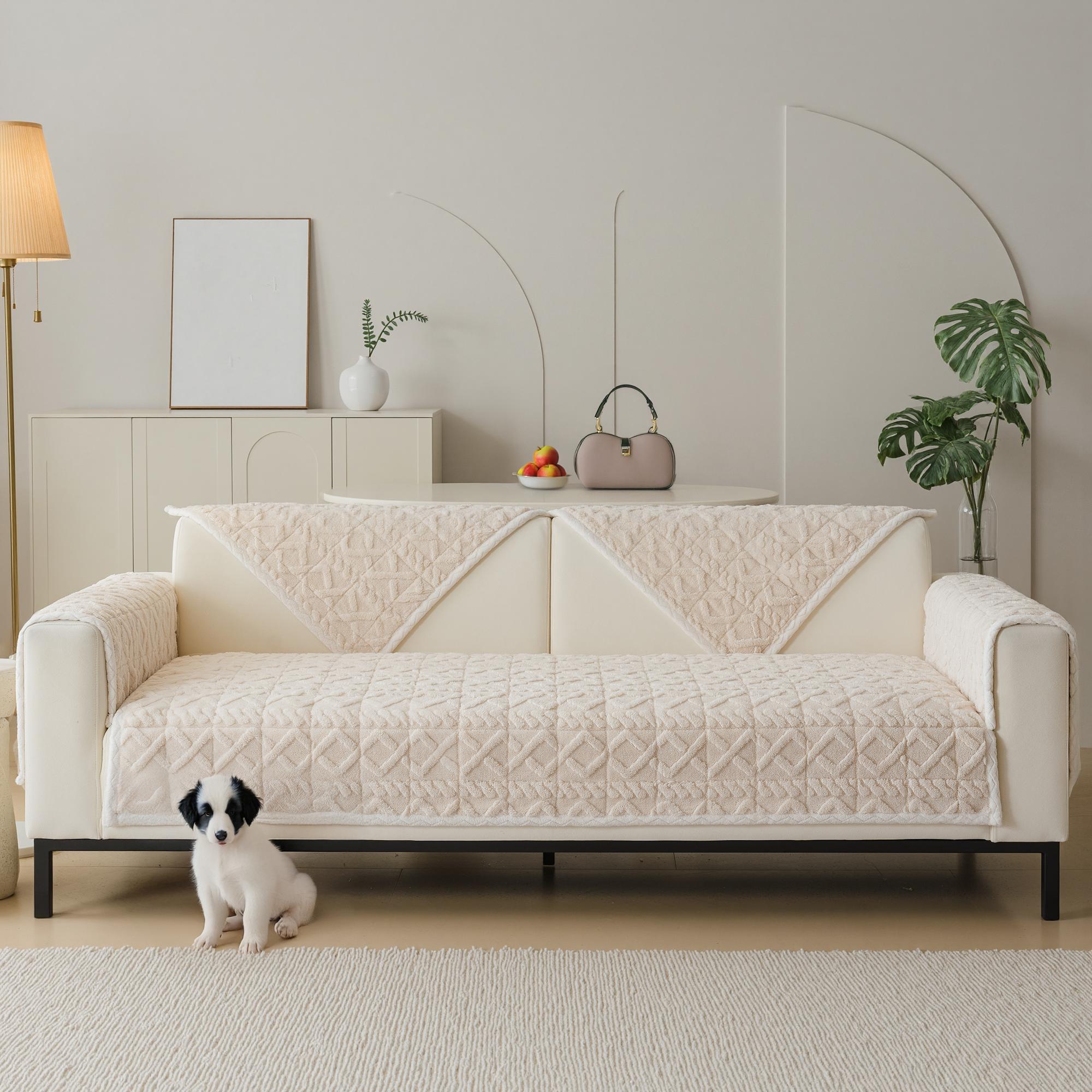 [Gift Choice] 1 Count Sofa Cover for 1-4 Seater NO BACK OR ARMREST Solid Color Jacquard Sofa Protector, Anti-slip Couch Bench Cover, Machine Washable Slipcover, Pet-friendly sofa Towel Mat for Home, Living Room, Dormitory, Hotel, Beige, Gray