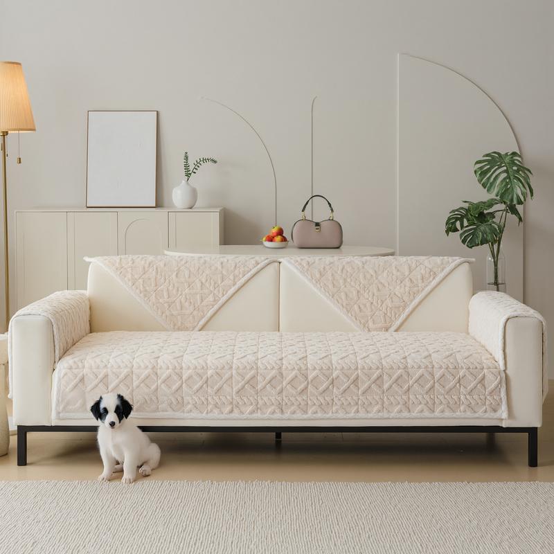 [Gift Choice] 1 Count Sofa Cover for 1-4 Seater NO BACK OR ARMREST Solid Color Jacquard Sofa Protector, Anti-slip Couch Bench Cover, Machine Washable Slipcover, Pet-friendly sofa Towel Mat for Home, Living Room, Dormitory, Hotel, Beige, Gray