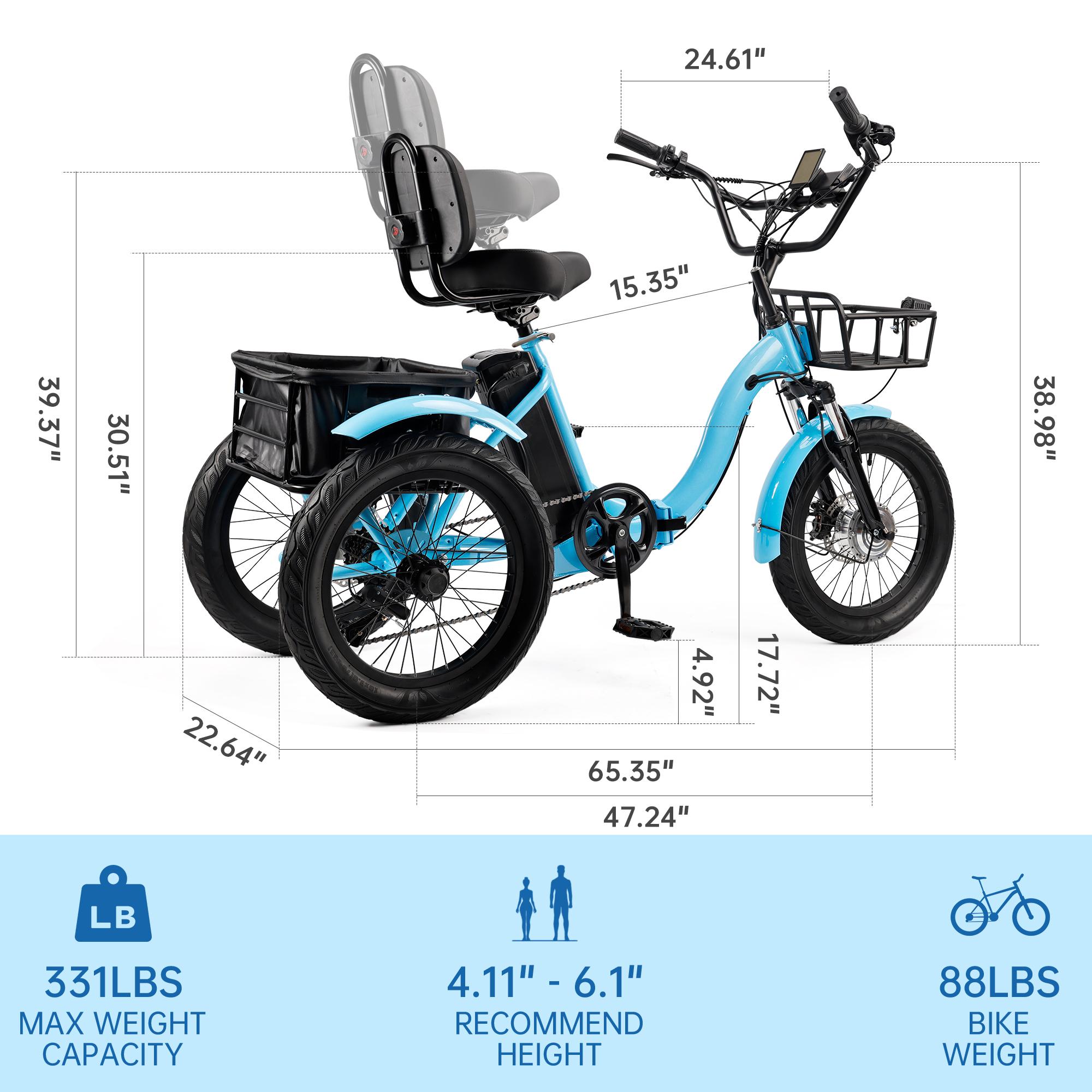 ‌Premium 400W Folding E-Trike Foldable Electric Tricycle with Rear Seat, 3 Wheel Ebike for Adults Olders, Speed ​​Adjustable/Pedal Assist