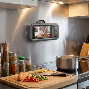 Shower Phone Holder with Wireless Bluetooth Speaker, Waterproof 480 Rotation Viewable Shower Phone Stand Case Mount Speakers for Bathroom Wall Mirro for 4"- 6.8" Cell Phones(Black)