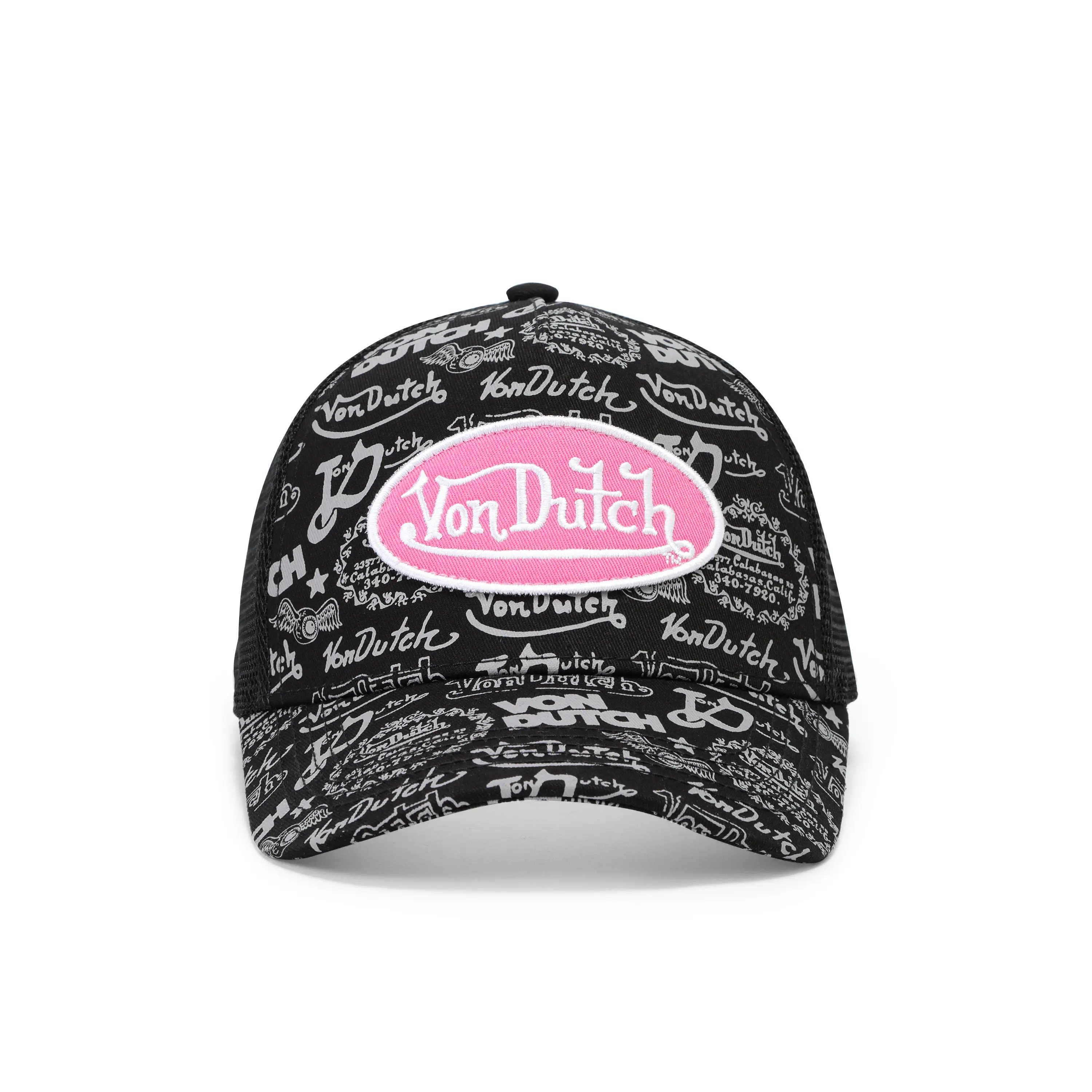 Logo Stamp Trucker Hat - Black and Pink