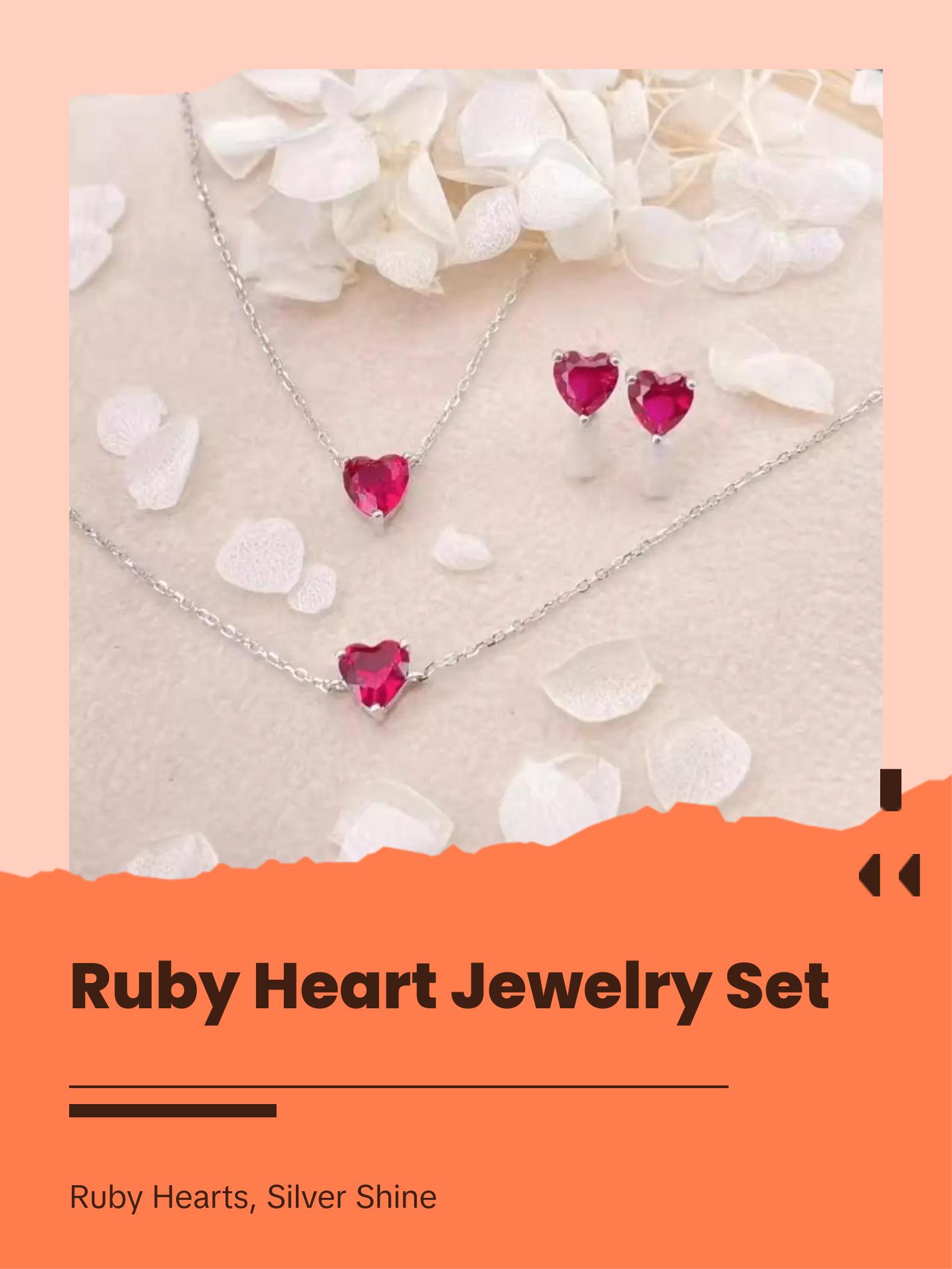 1 ct Heart Style Ruby Earring Studs / Bracelet