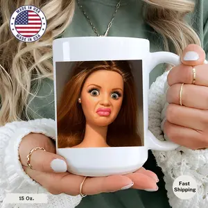 Funny Doll Face Mug, Unhinged Meme Mug, Disgusted Barbie Meme Coffee Cup, Sarcastic Reaction Gift, Weird Humor Tea Cup