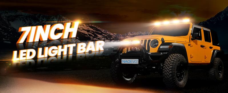 NAOEVO 7 Inch LED Light Bar Kit with Rocker Switch,2PCS 24000LM White LED Pod Lights, IP68 Waterproof Off Road for Truck, ATV, SUV, UTV, Boat, Jeep（White/Amber/White&Amber）