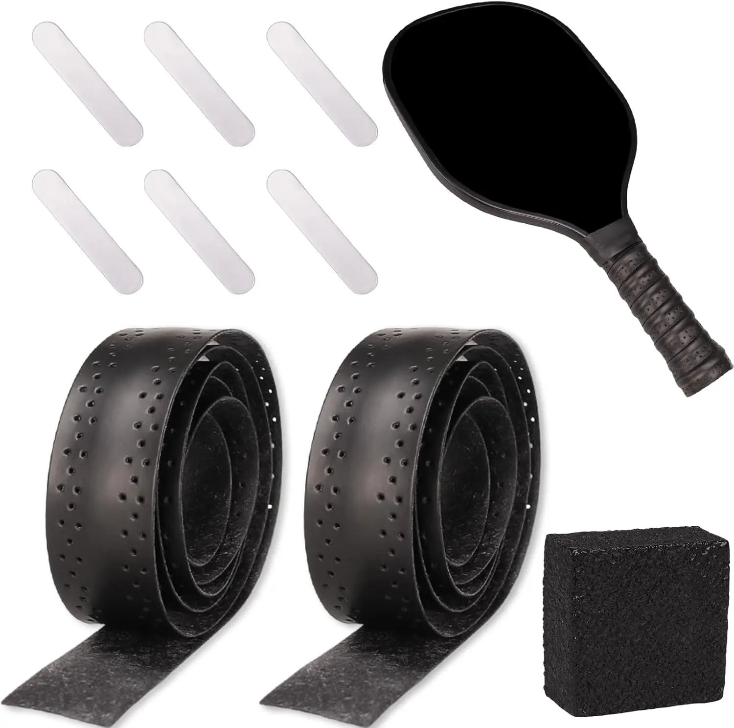 9-Piece Tennis Paddle Accessories Kit - 1 Natural Rubber Paddle Eraser (Removes Scuffs), 2 Black PU Grip Tapes, 6 White Lead Tapes - Adds Weight and Stability, Customizes Grip, Pickleball Paddles