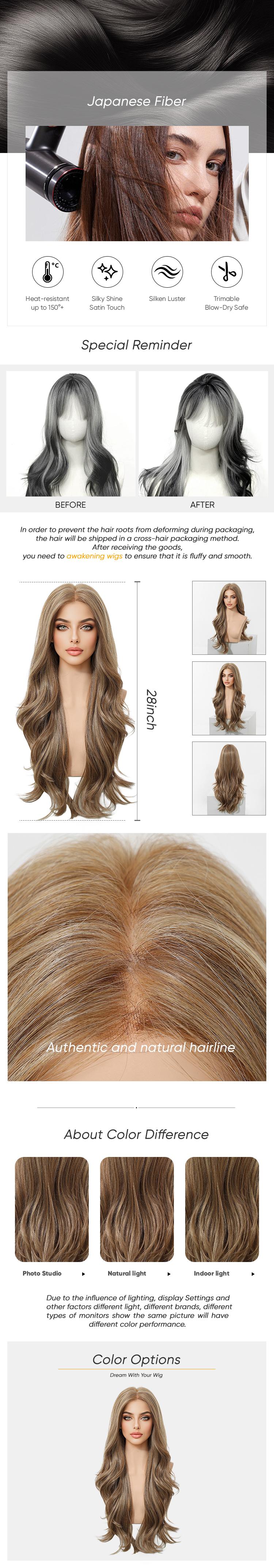 Dara C- NEW! DWY Mono Lace Front Free Part Long-Length Wavy Brown Glueless Synthetic Wig for Women 28 Inches Autumn Outfits