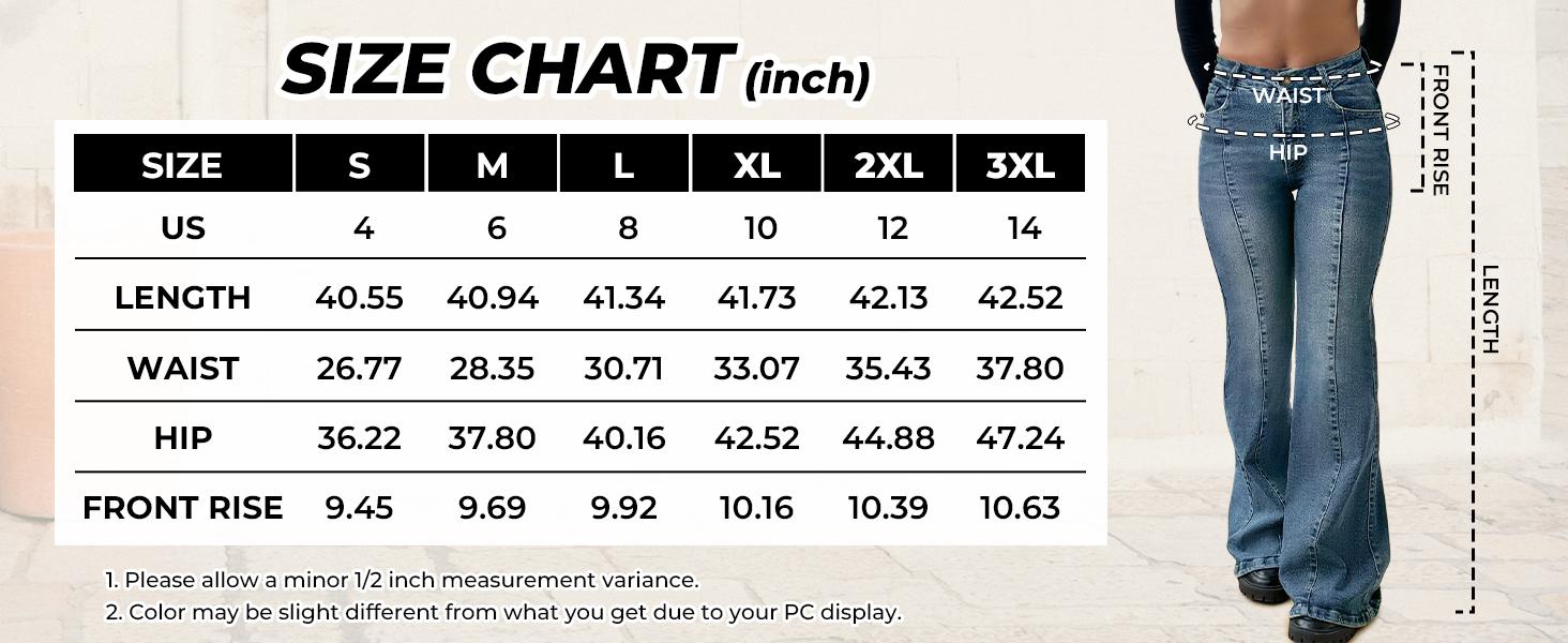 EMMIOL Women's Bootcut Stretch Jeans Flare Mid-High Waisted Stretchy Straight Leg Denim Pants with Seamed Front Loose Fit Trendy Style