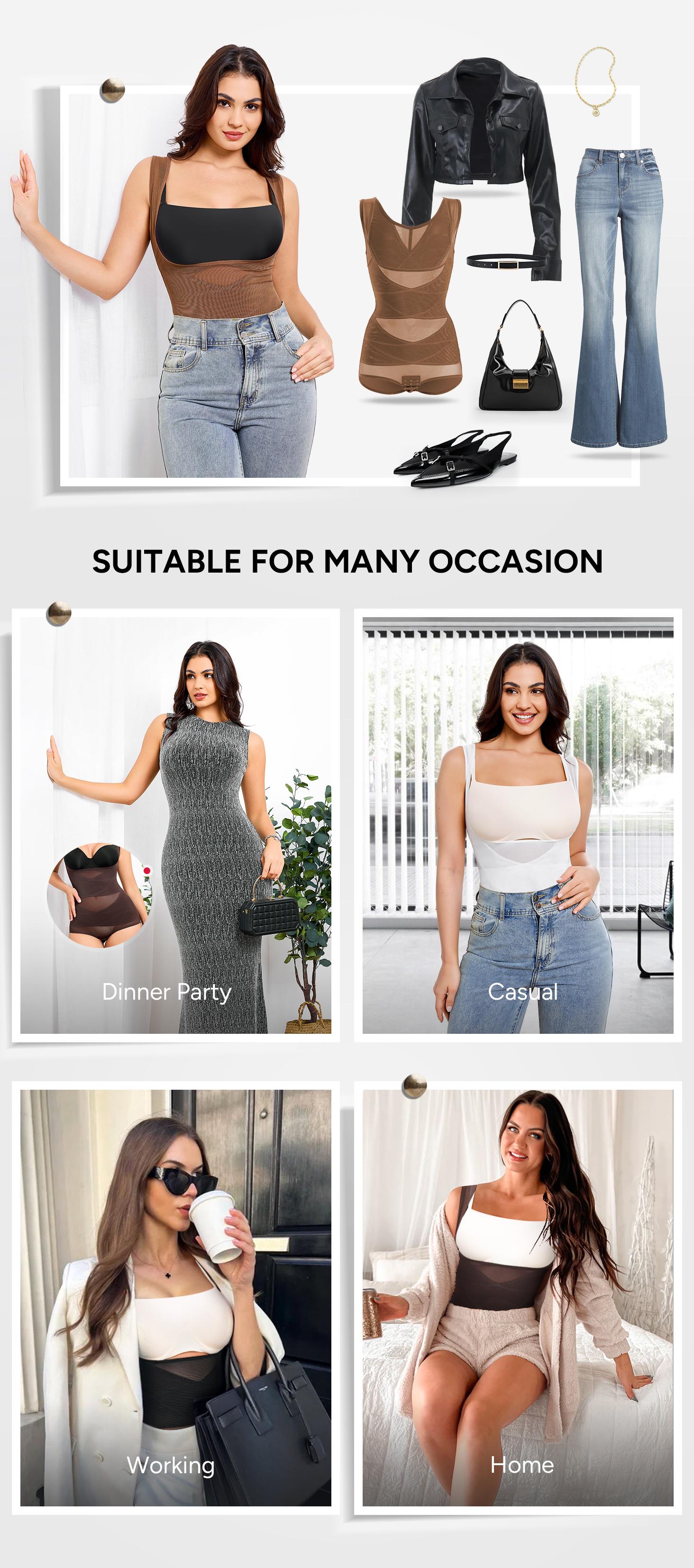 Nebility Women's 2-Piece Shapewear Set,Breathable Mesh Top & High Waist Shorts, Minimalist Comfort, Basic Black, Set of 2,Tummy Control Bbl Womenswear body shapewear Compression Black、Beige