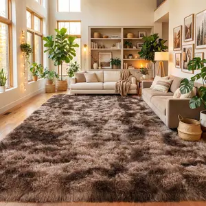Living Room Rugs Bedroom Rugs, Ultra-Soft Plush Fluffy Shaggy Area Rug, Washable Non-Slip Soft Carpet with 4 Free Rug Grippers, for Kids Room Nursery Dorm Playroom Pet Friendly Modern Home Decor,  Sizes 4x6 5x7 6x9 8x10 9x12 10x14, Tie-dye Brown Rug