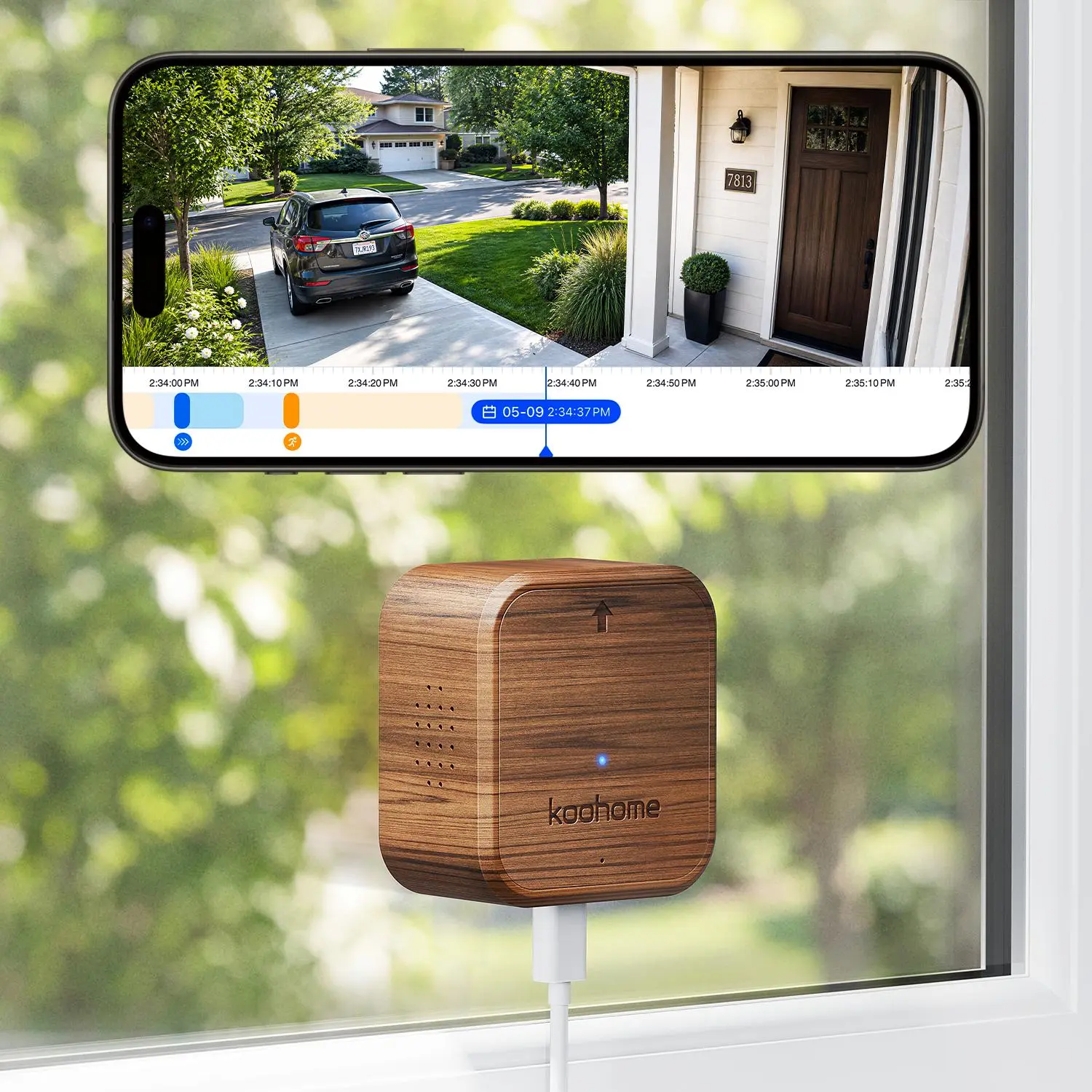 Koohome 3K Window Cam - Free Cloud Storage, 2.4GHz/5GHz Indoor WiFi Camera with Full-Color Night Vision, AI Motion & Person Detection, SD Card Slot, 24/7 Recording, Magnetic Mount, Easy Setup for Home & Apartment