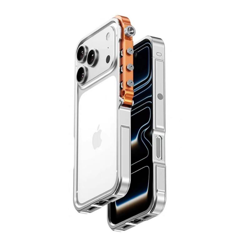 [Free !ship] Full Metal Bezel Bumper Case for iPhone 17 Pro Max16 Pro Max 17 Pro 16 Pro 16 15 14 13, Full-Frame Armor Aluminum Alloy Bumper No Back Cover, Punk armor style, Mechanical Screw Button Design, Minimalist Bare-Hand Feel Fit Lightweight