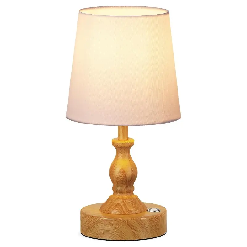 Mini Cordless LED Table Lamp, 5200mAh Rechargeable Battery Operated Lamp, 3-Level Brightness, Touch Dimmable Desk Lamp, Bedside Night Light for Patio Camping Restaurant Home, Wood Grain