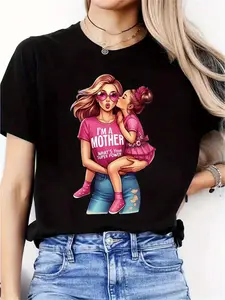 Super Mom, Mother's Day, mother-daughter outfits, festival gifts, new women's round-neck casual sporty and comfortable T-shirt