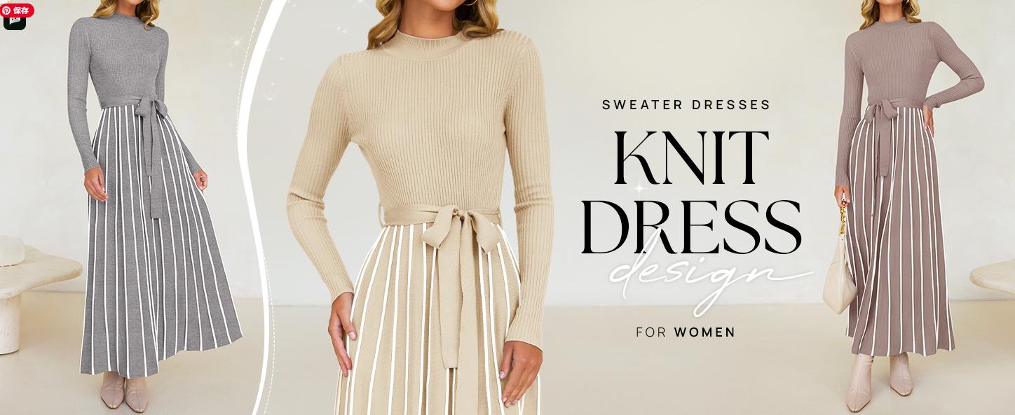 ZESICA Womens 2025 Fall Turtleneck Long Sleeve Sweater Dress Tie Waist Casual Loose Ribbed Knit A Line Midi Dresses